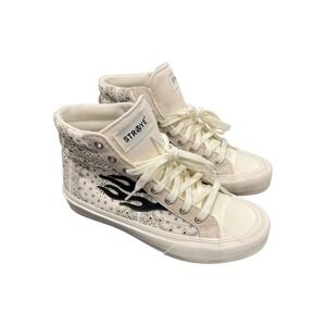 STRAYE Logan High Top Sneakers Men 9 Off White Excellent Paisley Flame J682-1221